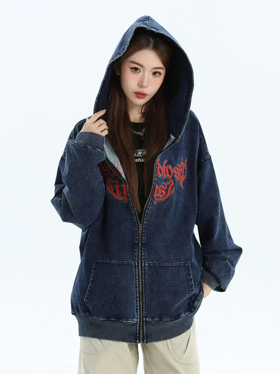 [INSstudios] GOTHIC LETTER LOGO DENIM JACKET ST1248