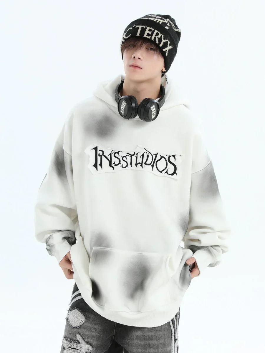 [INSstudios] SPRAY PAINT LOGO LOOSE HOODIE ST1199