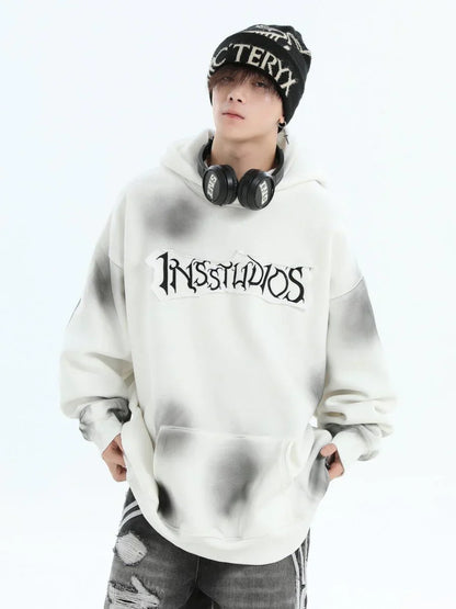 [INSstudios] SPRAY PAINT LOGO LOOSE HOODIE ST1199