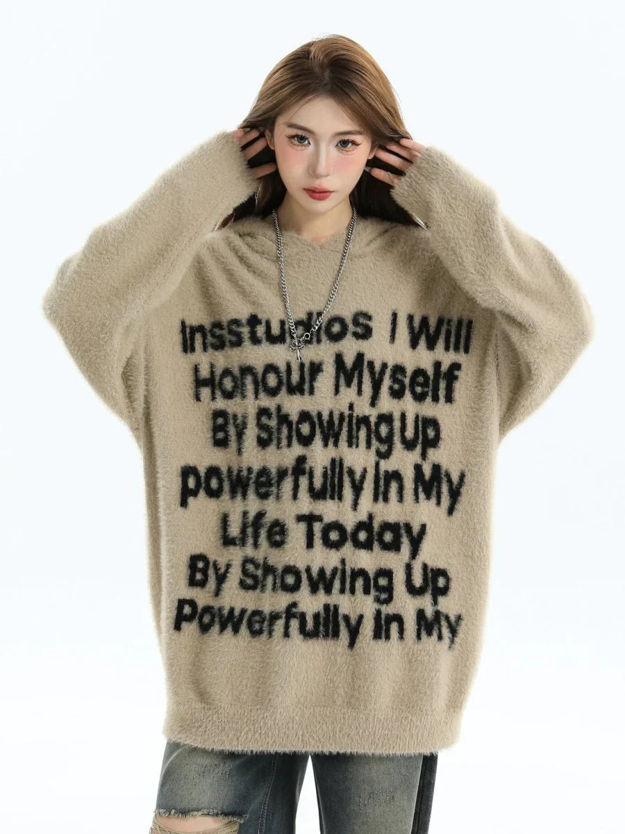 [INSstudios] LETTER LOGO MOHAIR HOODEDS ST529