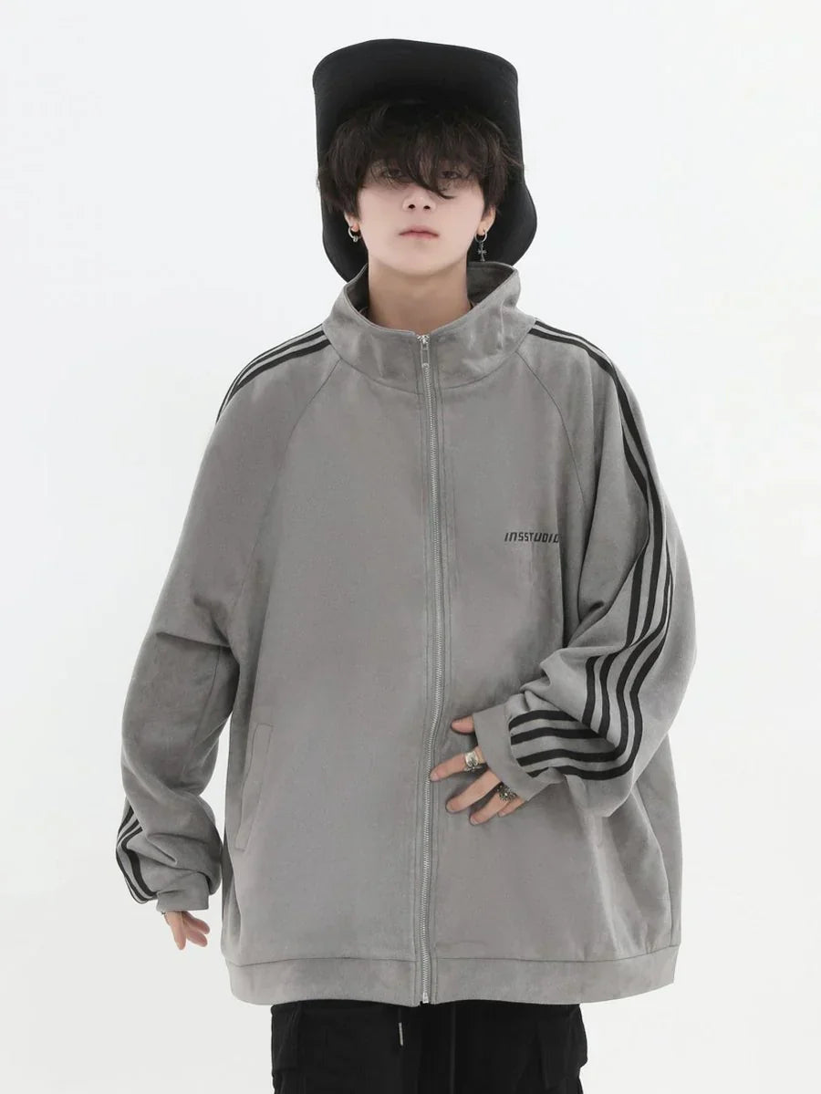 [INSstudios] STRIPED CASUAL ZIPPER JACKET ST1196