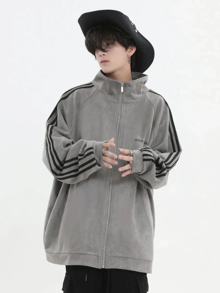 [INSstudios] STRIPED CASUAL ZIPPER JACKET ST1196