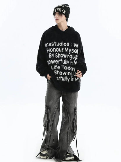 [INSstudios] LETTER LOGO MOHAIR HOODEDS ST529