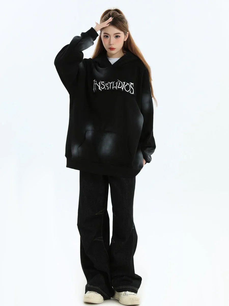 [INSstudios] SPRAY PAINT LOGO LOOSE HOODIE ST1199