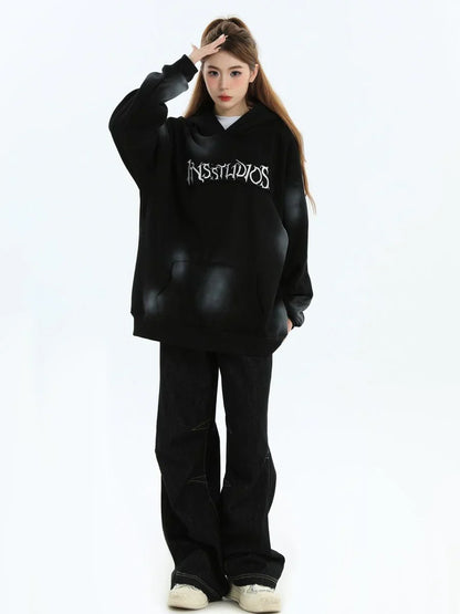 [INSstudios] SPRAY PAINT LOGO LOOSE HOODIE ST1199