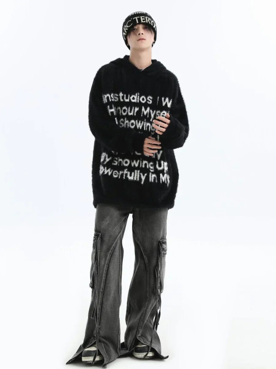 [INSstudios] LETTER LOGO MOHAIR HOODEDS ST529