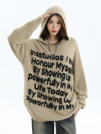 [INSstudios] LETTER LOGO MOHAIR HOODEDS ST529