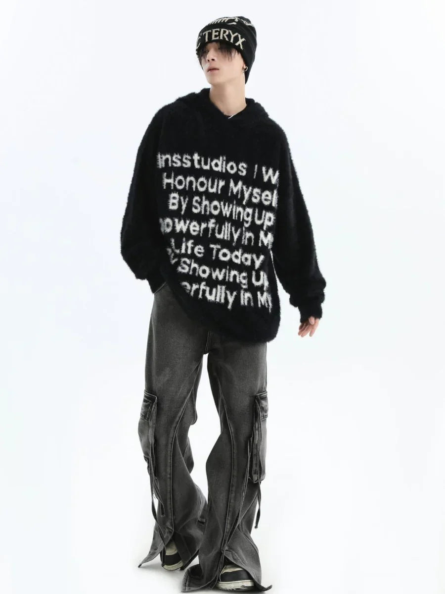 [INSstudios] LETTER LOGO MOHAIR HOODEDS ST529