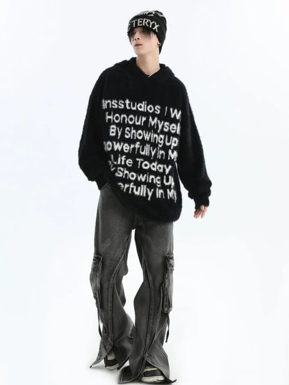 [INSstudios] LETTER LOGO MOHAIR HOODEDS ST529