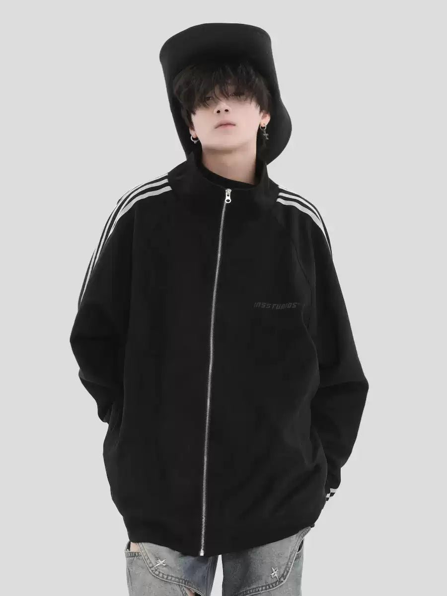 [INSstudios] STRIPED CASUAL ZIPPER JACKET ST1196