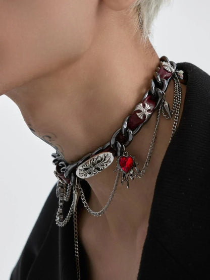 [STRUC TON] LEATHER PUNK NECKLACE ST1041