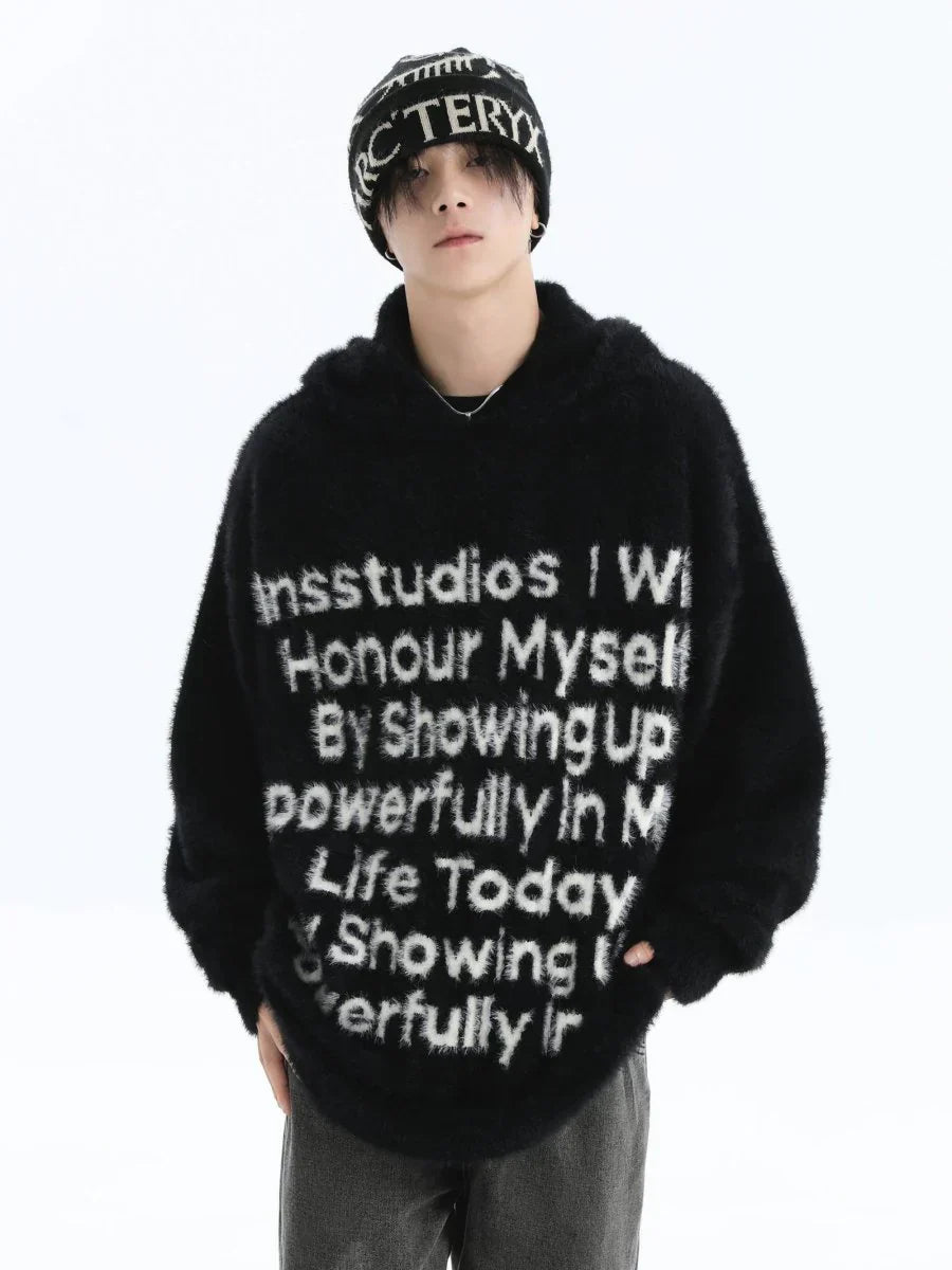 [INSstudios] LETTER LOGO MOHAIR HOODEDS ST529