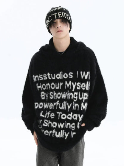 [INSstudios] LETTER LOGO MOHAIR HOODEDS ST529