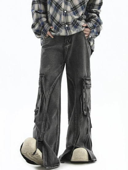 [INSstudios] MULTI-POCKET LOOSE STRAIGHT LONG JEANS ST1210