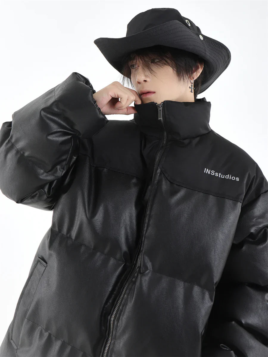 [INSstudios] PU LEATHER COTTON ZIPPER JACKET ST1205