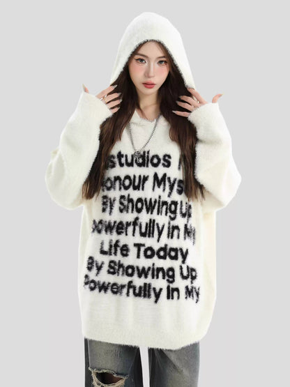 [INSstudios] LETTER LOGO MOHAIR HOODEDS ST529
