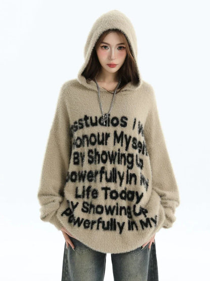 [INSstudios] LETTER LOGO MOHAIR HOODEDS ST529