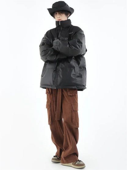 [INSstudios] PU LEATHER COTTON ZIPPER JACKET ST1205
