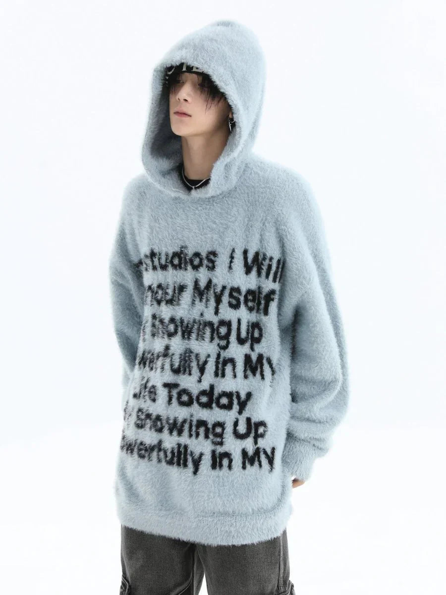 [INSstudios] LETTER LOGO MOHAIR HOODEDS ST529