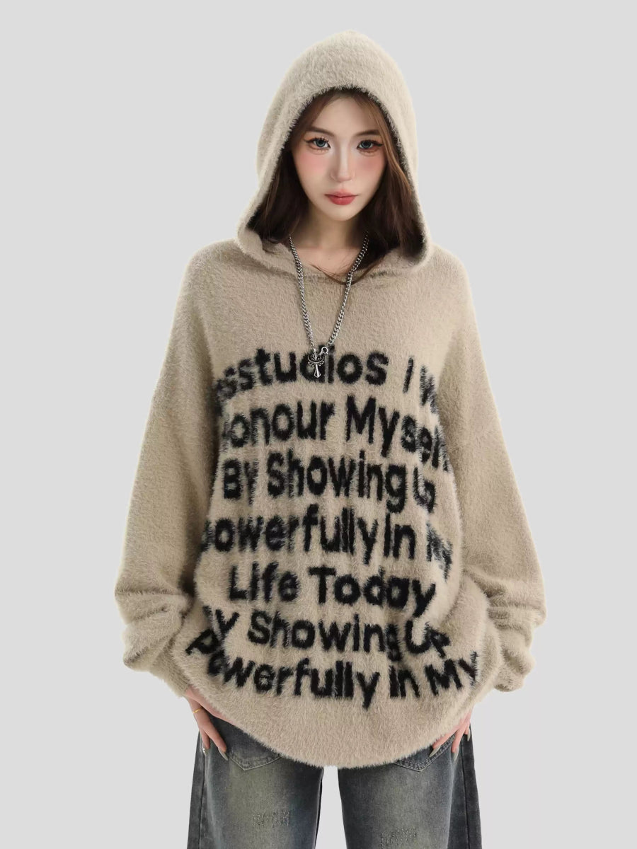 [INSstudios] LETTER LOGO MOHAIR HOODEDS ST529