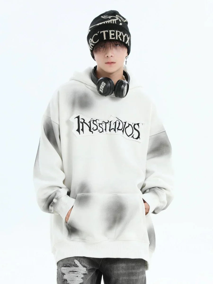 [INSstudios] SPRAY PAINT LOGO LOOSE HOODIE ST1199