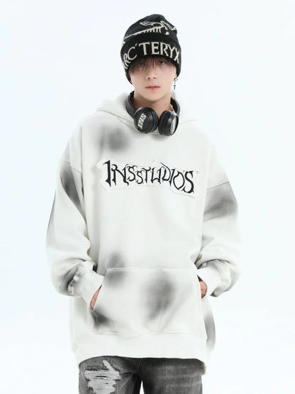 [INSstudios] SPRAY PAINT LOGO LOOSE HOODIE ST1199