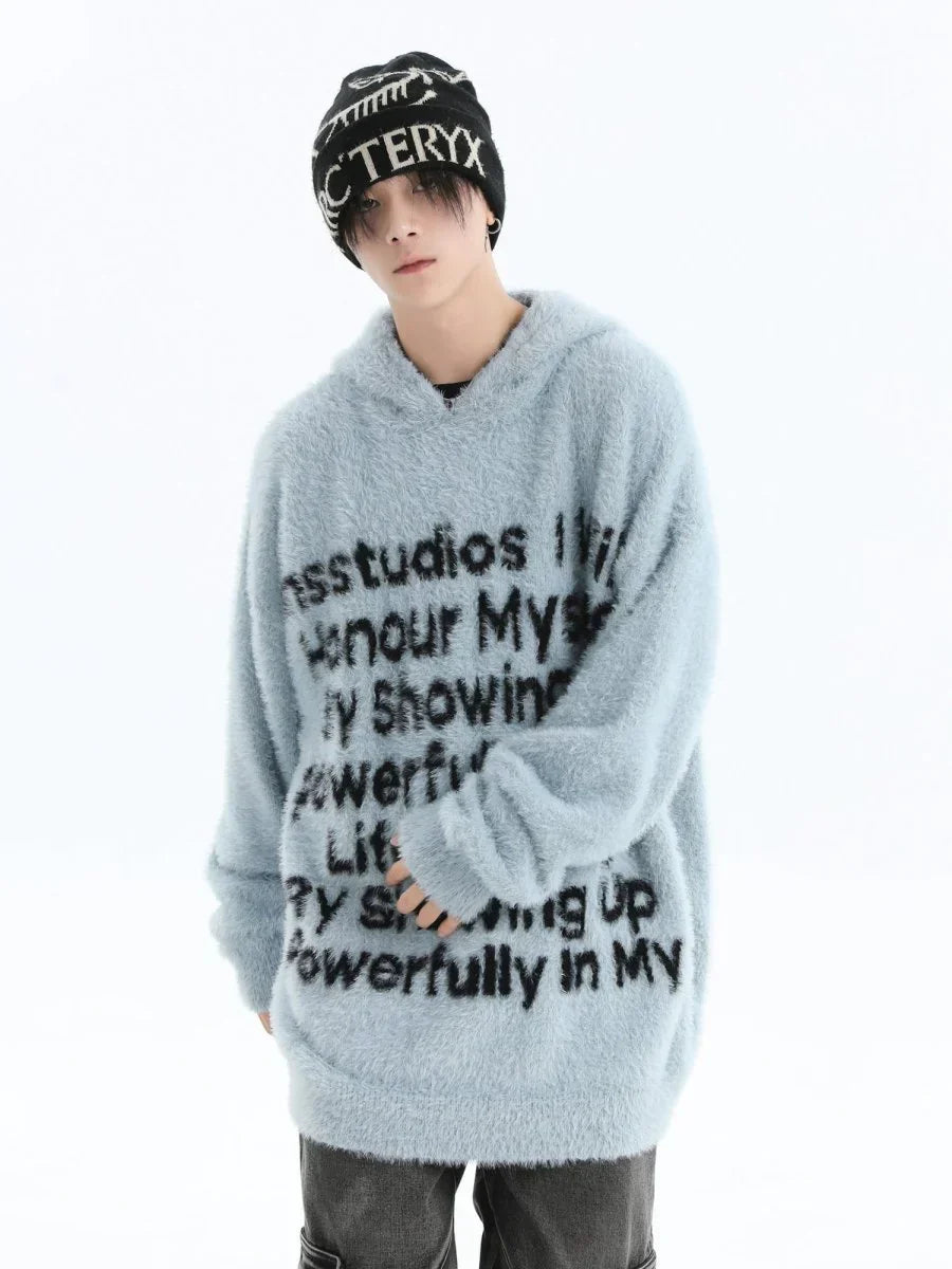 [INSstudios] LETTER LOGO MOHAIR HOODEDS ST529