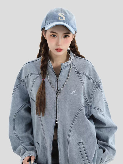 [INSstudios] WASHED DENIM JACKET ZIPPER ST1064