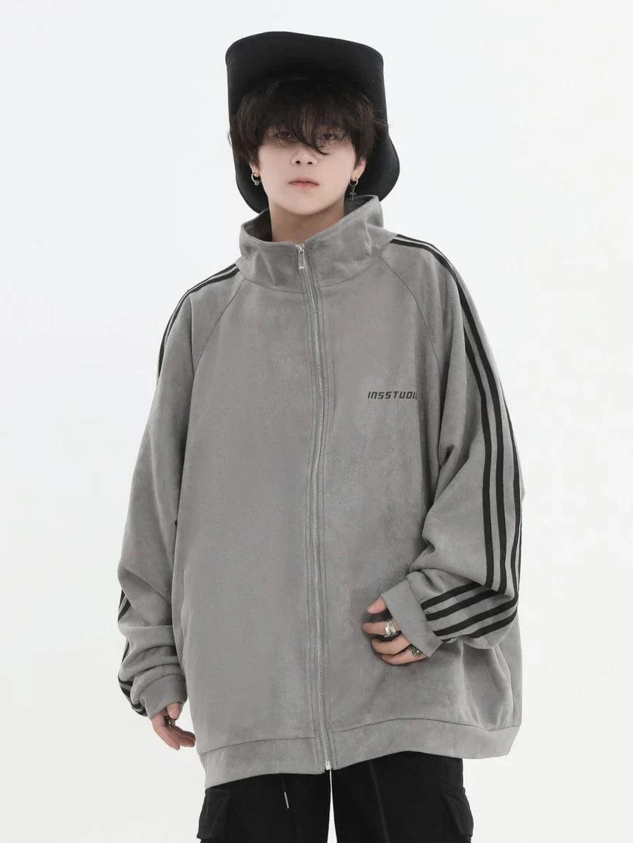 [INSstudios] STRIPED CASUAL ZIPPER JACKET ST1196