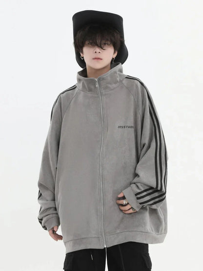 [INSstudios] STRIPED CASUAL ZIPPER JACKET ST1196