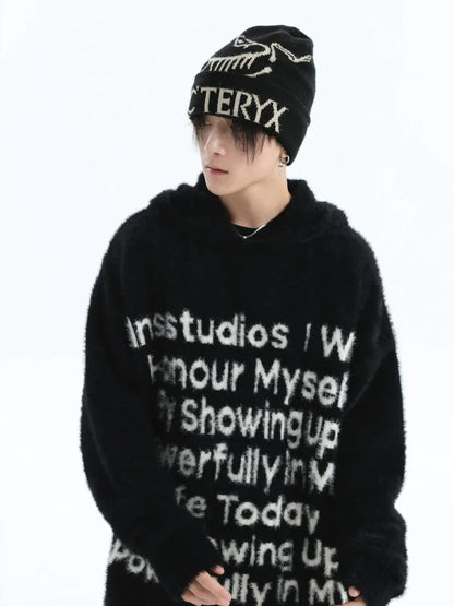 [INSstudios] LETTER LOGO MOHAIR HOODEDS ST529