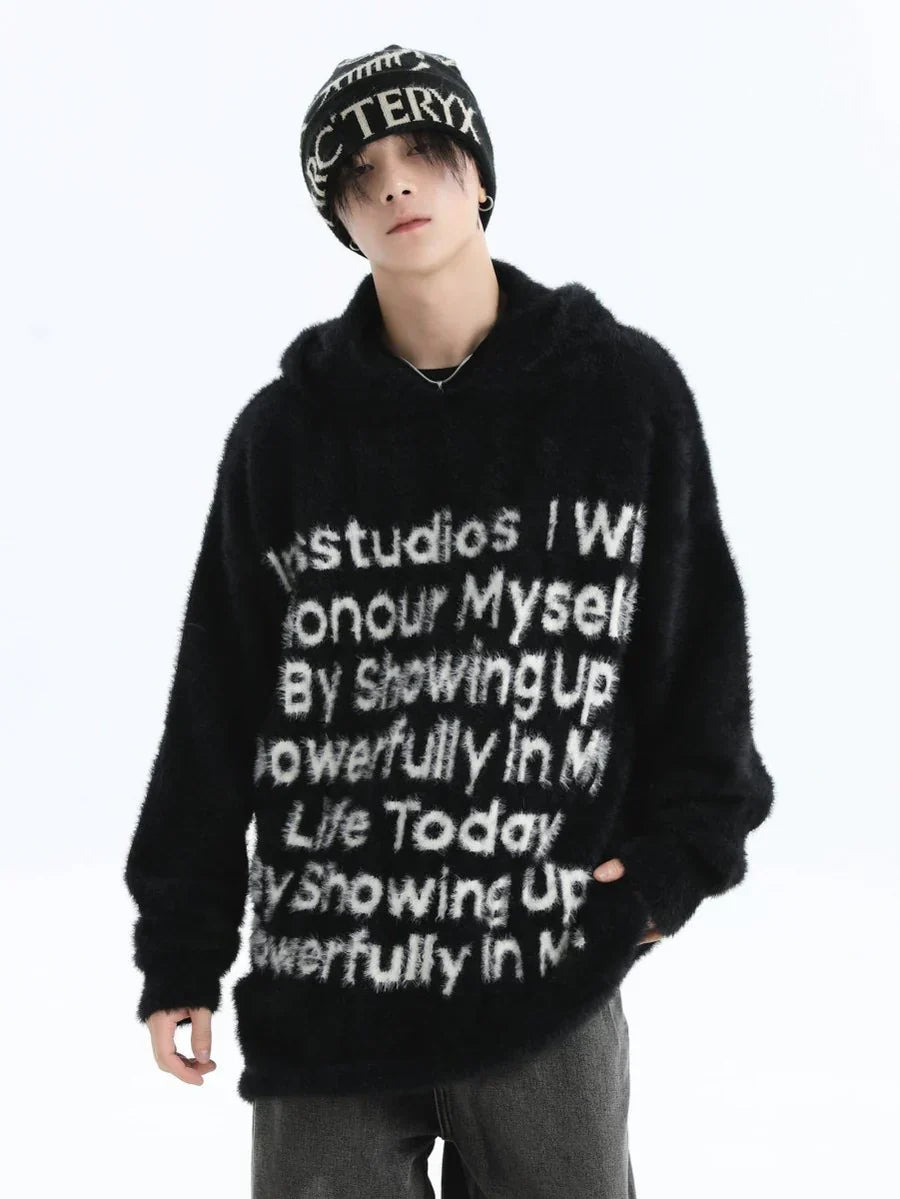 [INSstudios] LETTER LOGO MOHAIR HOODEDS ST529