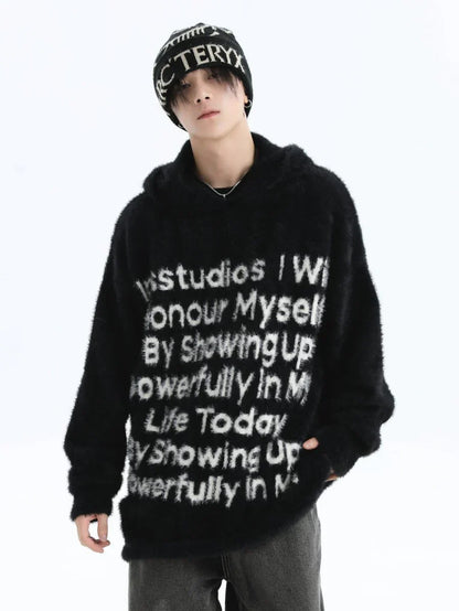 [INSstudios] LETTER LOGO MOHAIR HOODEDS ST529