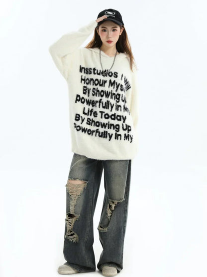[INSstudios] LETTER LOGO MOHAIR HOODEDS ST529