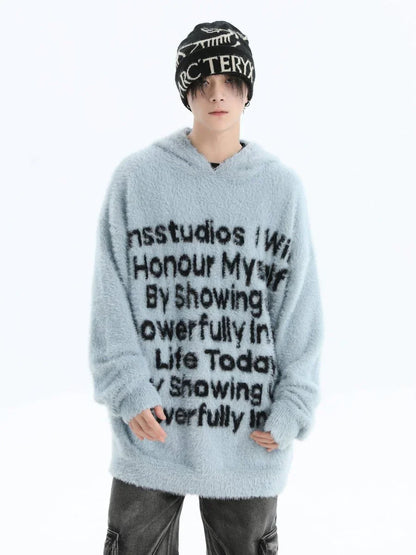 [INSstudios] LETTER LOGO MOHAIR HOODEDS ST529