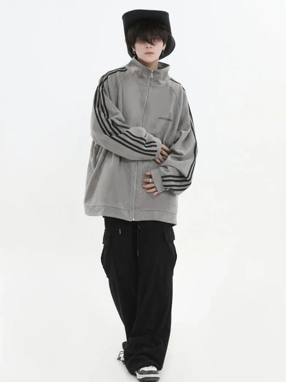 [INSstudios] STRIPED CASUAL ZIPPER JACKET ST1196