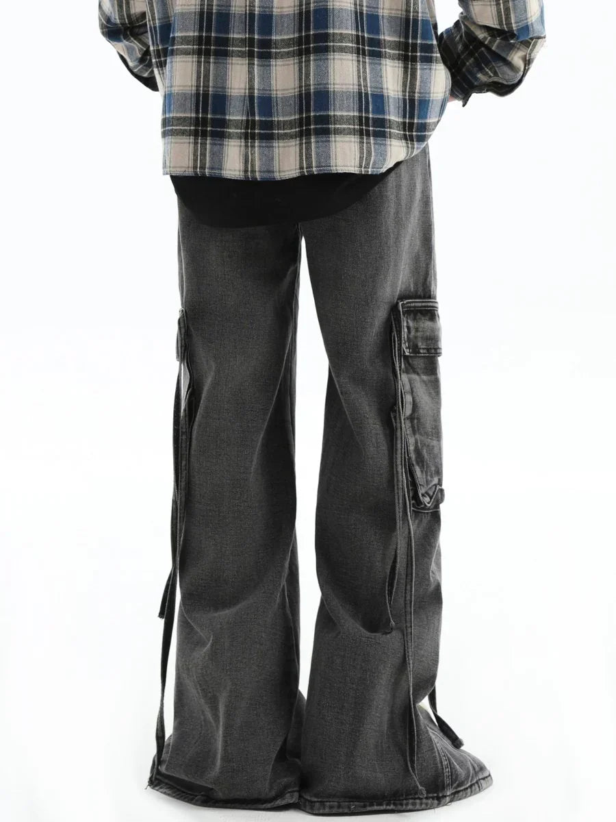 [INSstudios] MULTI-POCKET LOOSE STRAIGHT LONG JEANS ST1210