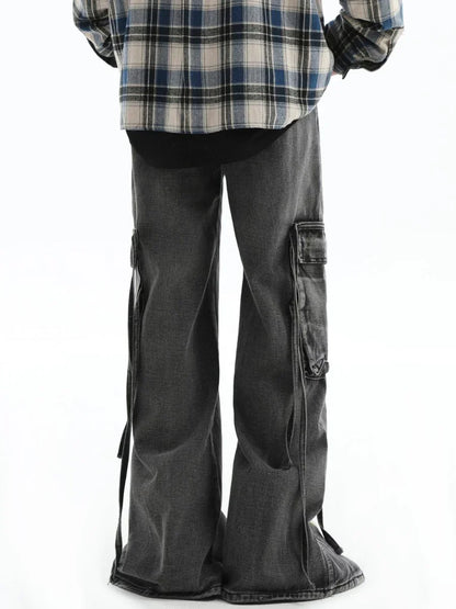 [INSstudios] MULTI-POCKET LOOSE STRAIGHT LONG JEANS ST1210