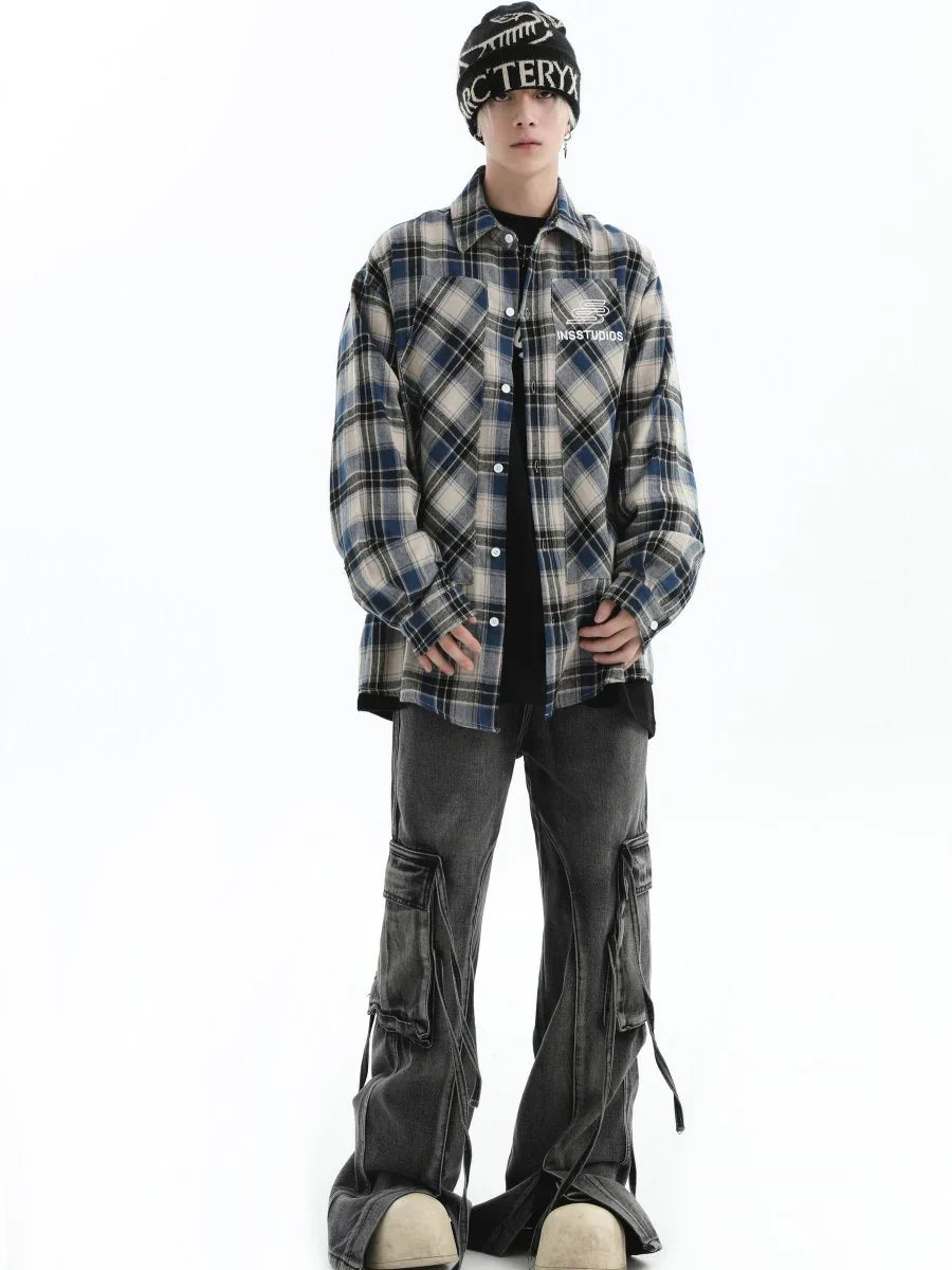 [INSstudios] MULTI-POCKET LOOSE STRAIGHT LONG JEANS ST1210