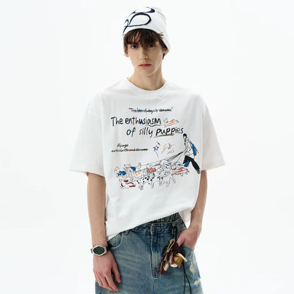 American fun print juvenile short-sleeved T-shirt men's and women's summer loose casual crew neck top ins
