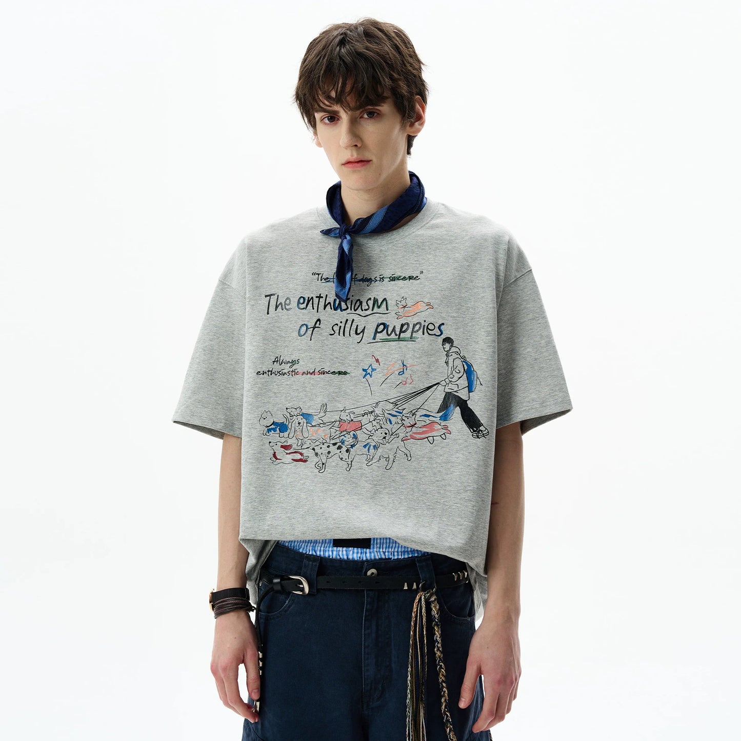 American fun print juvenile short-sleeved T-shirt men's and women's summer loose casual crew neck top ins