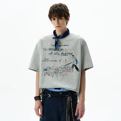 American fun print juvenile short-sleeved T-shirt men's and women's summer loose casual crew neck top ins