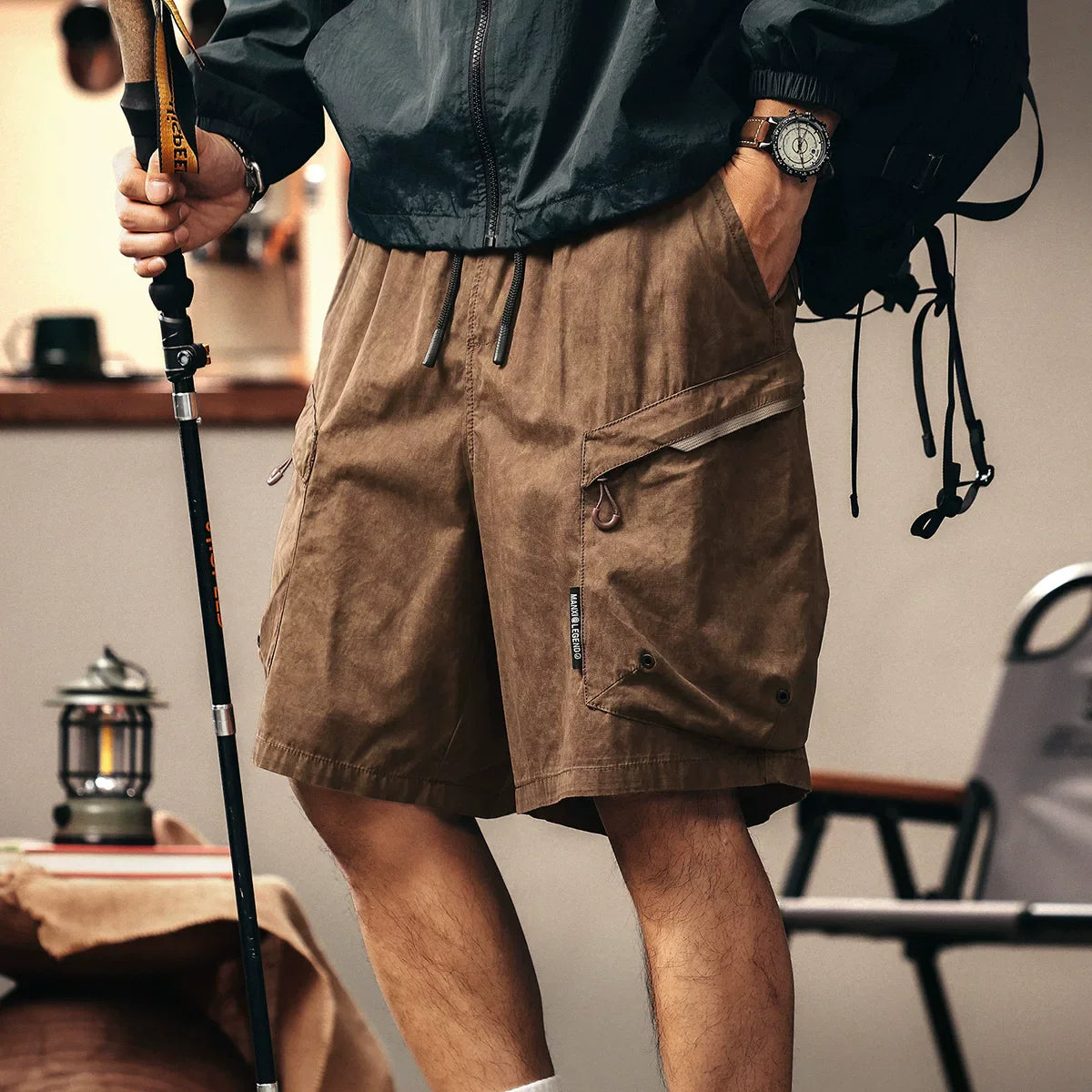 High-end mountain design sense retro thin tooling shorts men's summer ice silk middle pants casual five-point pants