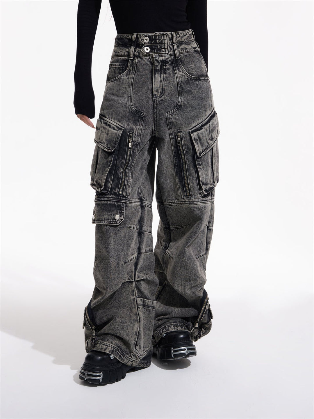 [PEOPLESTYLE] Multi-pocket wide leg casual jeans st2096