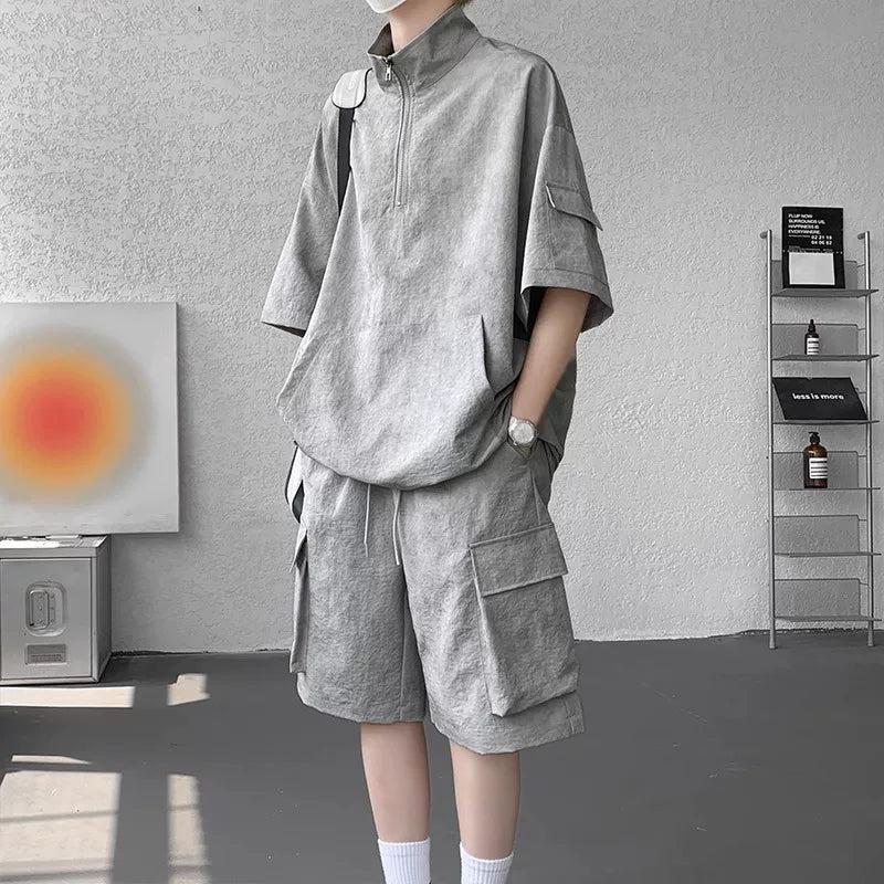 American tooling suit men's summer loose casual wear with a complete set of short sleeves 2026 new ice silk sports shorts
