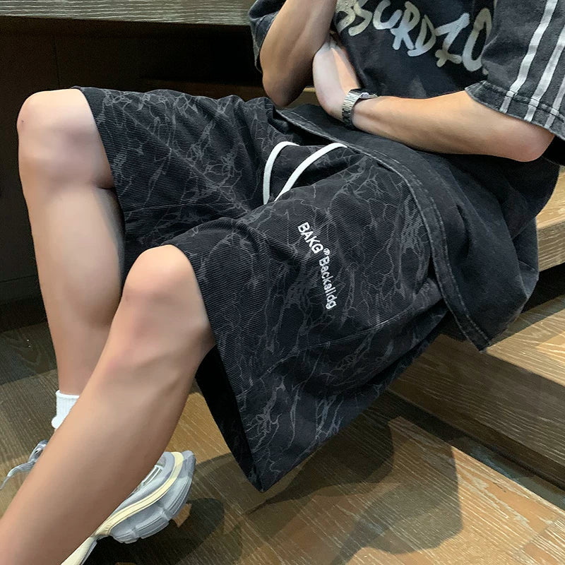 Embroidered shorts men's summer 2026 new loose casual pants trendy brand outer wear American boys 5 five-point pants