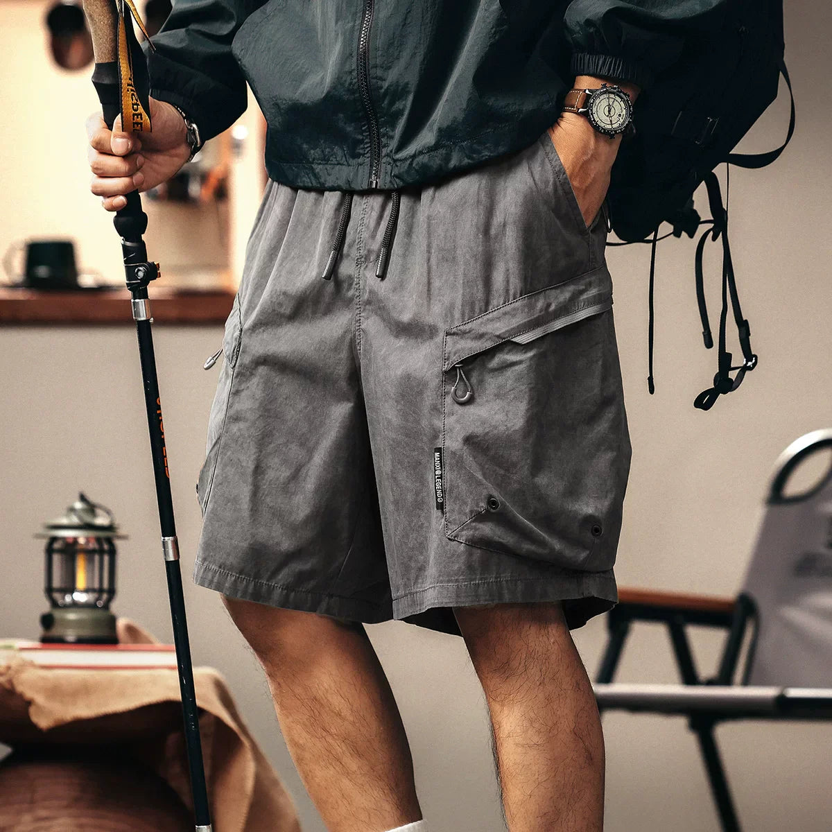 High-end mountain design sense retro thin tooling shorts men's summer ice silk middle pants casual five-point pants