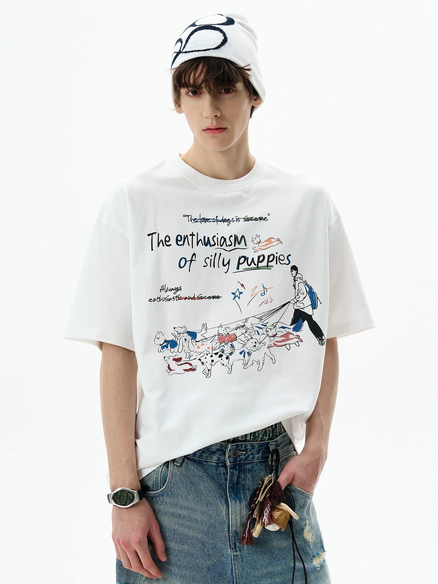 American fun print juvenile short-sleeved T-shirt men's and women's summer loose casual crew neck top ins