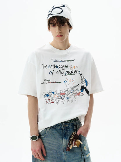 American fun print juvenile short-sleeved T-shirt men's and women's summer loose casual crew neck top ins