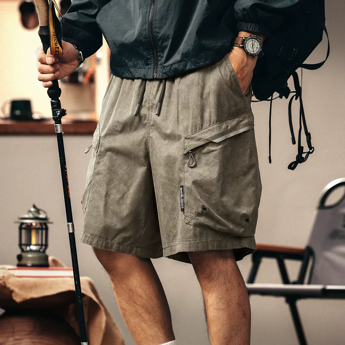 High-end mountain design sense retro thin tooling shorts men's summer ice silk middle pants casual five-point pants
